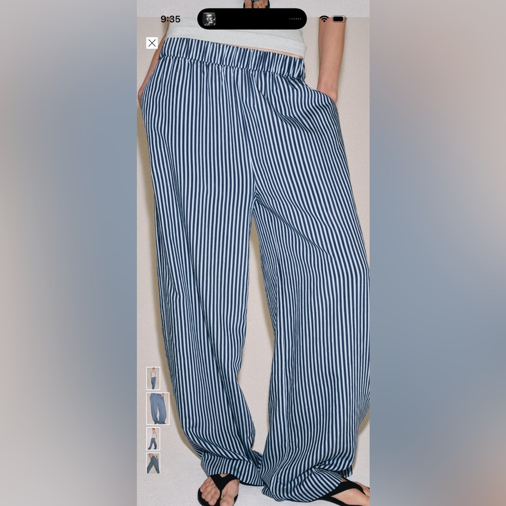Striped Blue Wide-Leg Women's Pants